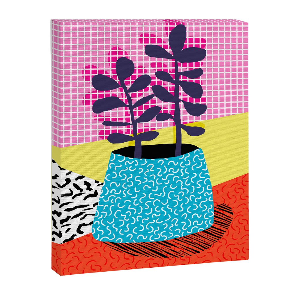 Shibby - neon 80's throwback potted plant indoor garden pink yellow red grid memphis los angeles pal Canvas Print Gallery Image 6