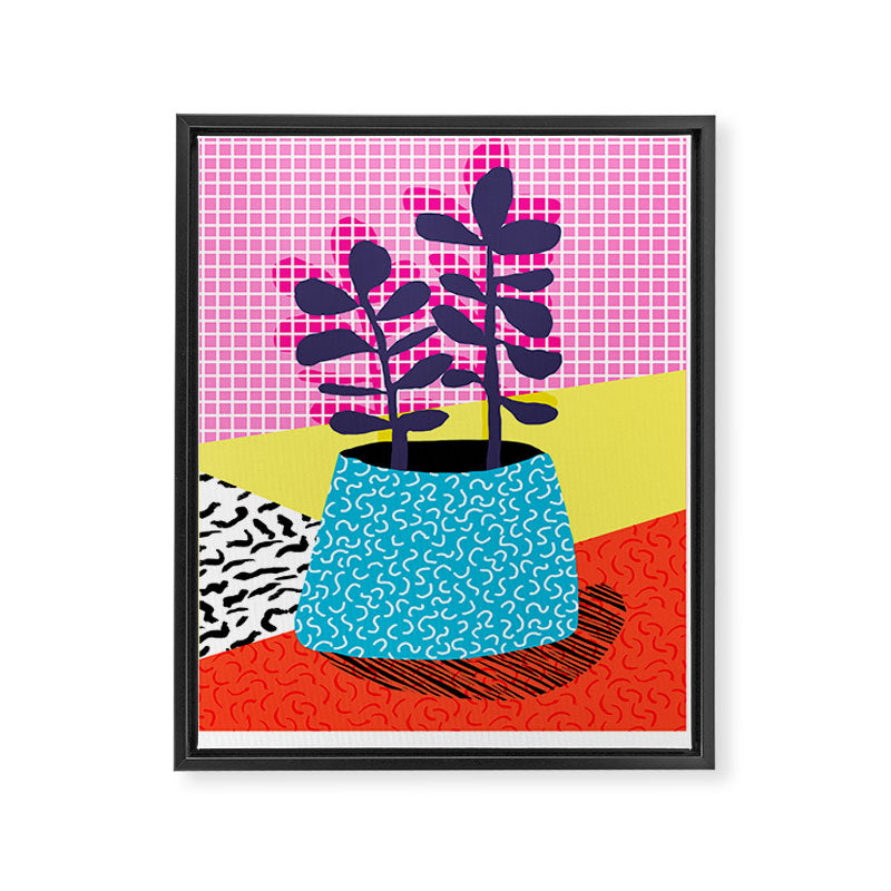 Shibby - neon 80's throwback potted plant indoor garden pink yellow red grid memphis los angeles pal Framed Canvas Print Gallery Image 6
