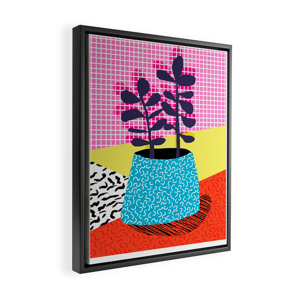 Shibby - neon 80's throwback potted plant indoor garden pink yellow red grid memphis los angeles pal Framed Canvas Print Gallery Image 2