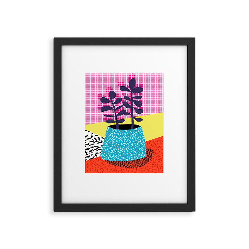 Shibby - neon 80's throwback potted plant indoor garden pink yellow red grid memphis los angeles pal Framed Art Print Gallery Image 5