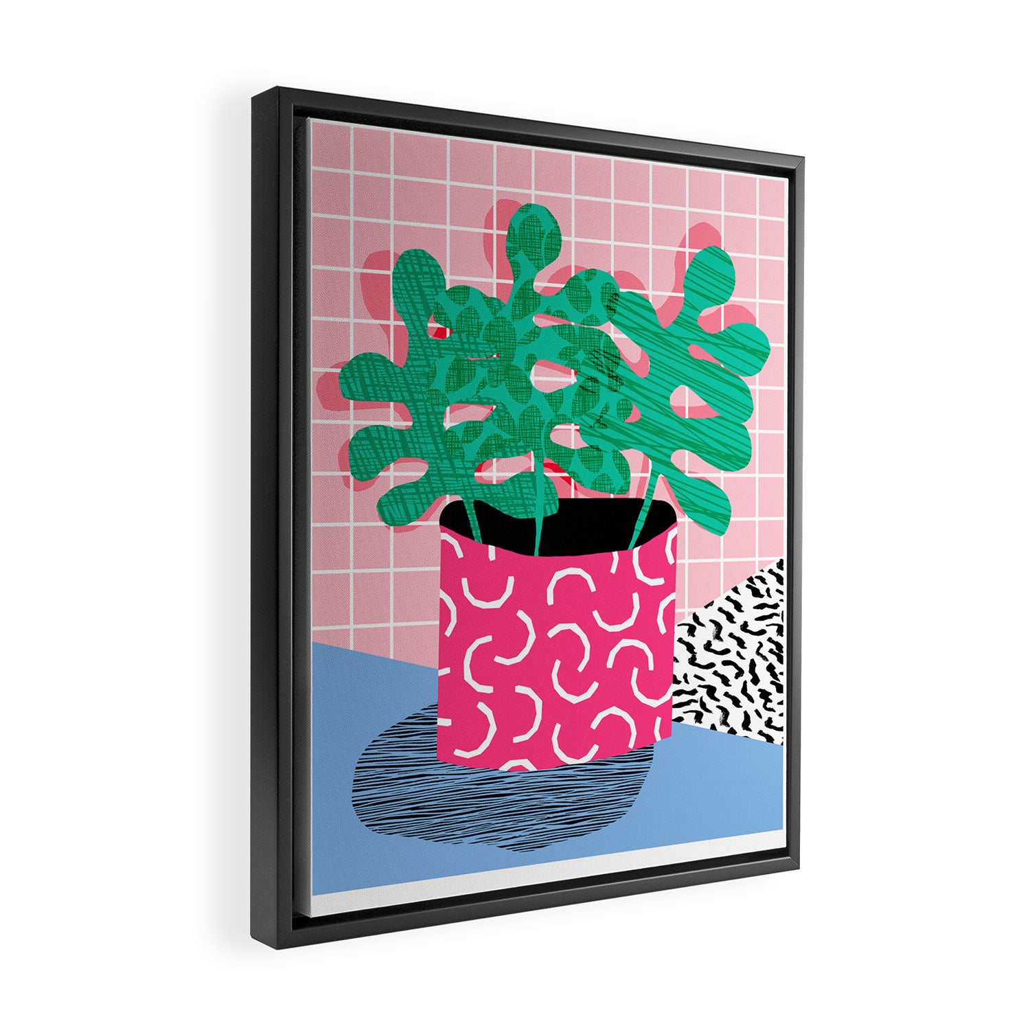 Shredding - indoor house plant pop art grid pattern minimal abstract neon 1980s style memphis retro Framed Canvas Print Gallery Image 2