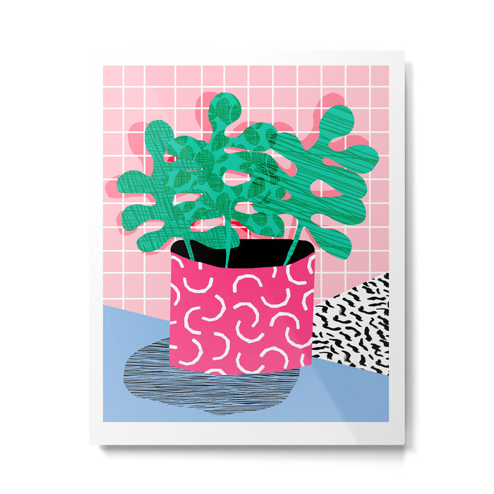 Shredding - indoor house plant pop art grid pattern minimal abstract neon 1980s style memphis retro Metal Print Gallery Image 1