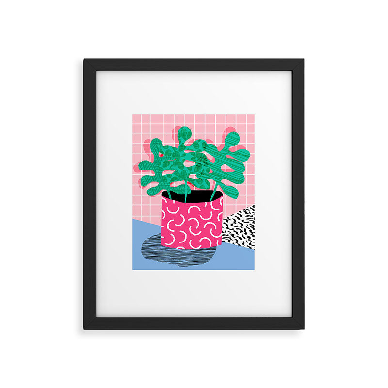Shredding - indoor house plant pop art grid pattern minimal abstract neon 1980s style memphis retro Framed Art Print Gallery Image 5