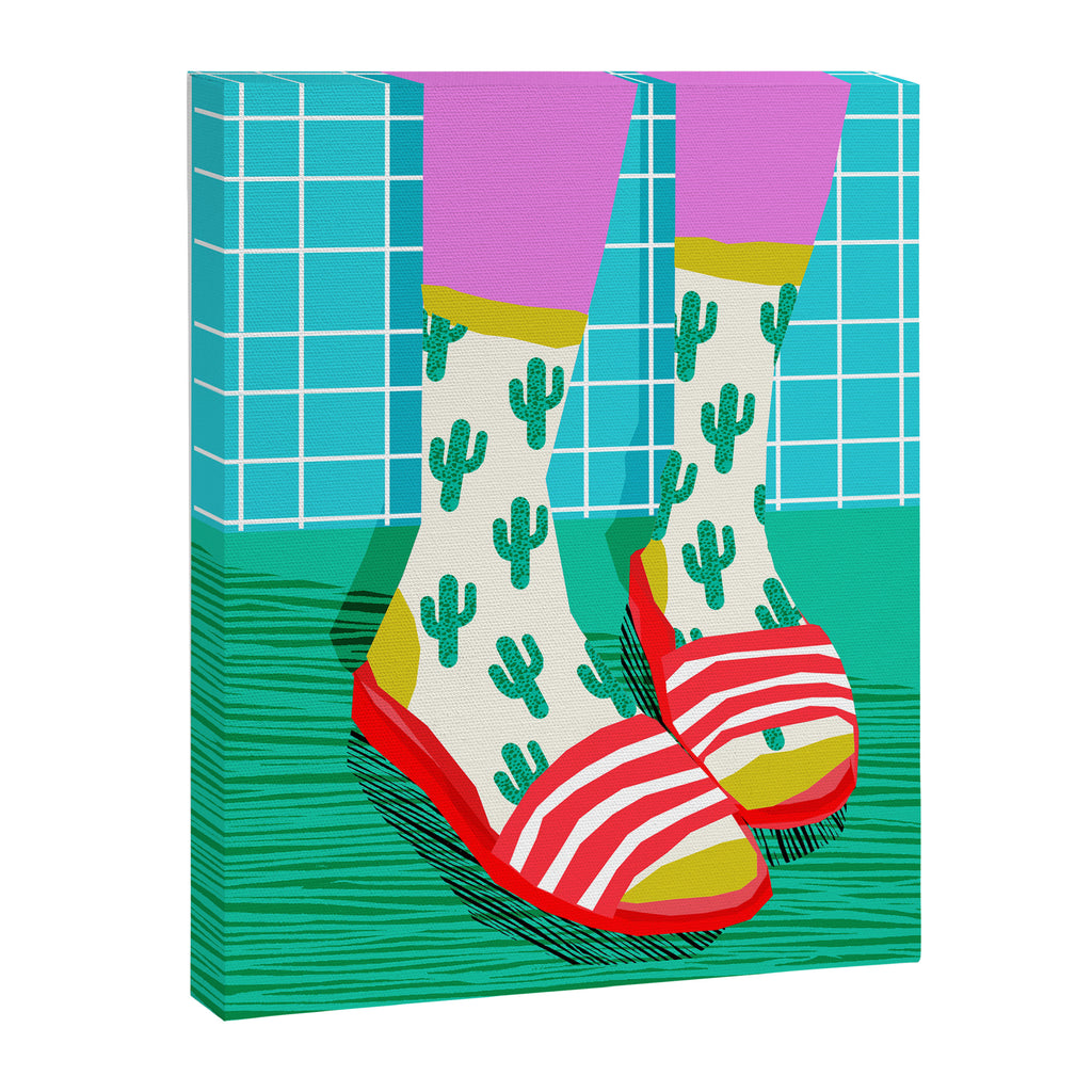 Sliders - memphis throwback retro neon 1980s 80s style pop art shoe fashion grid pattern socks Canvas Print Gallery Image 6