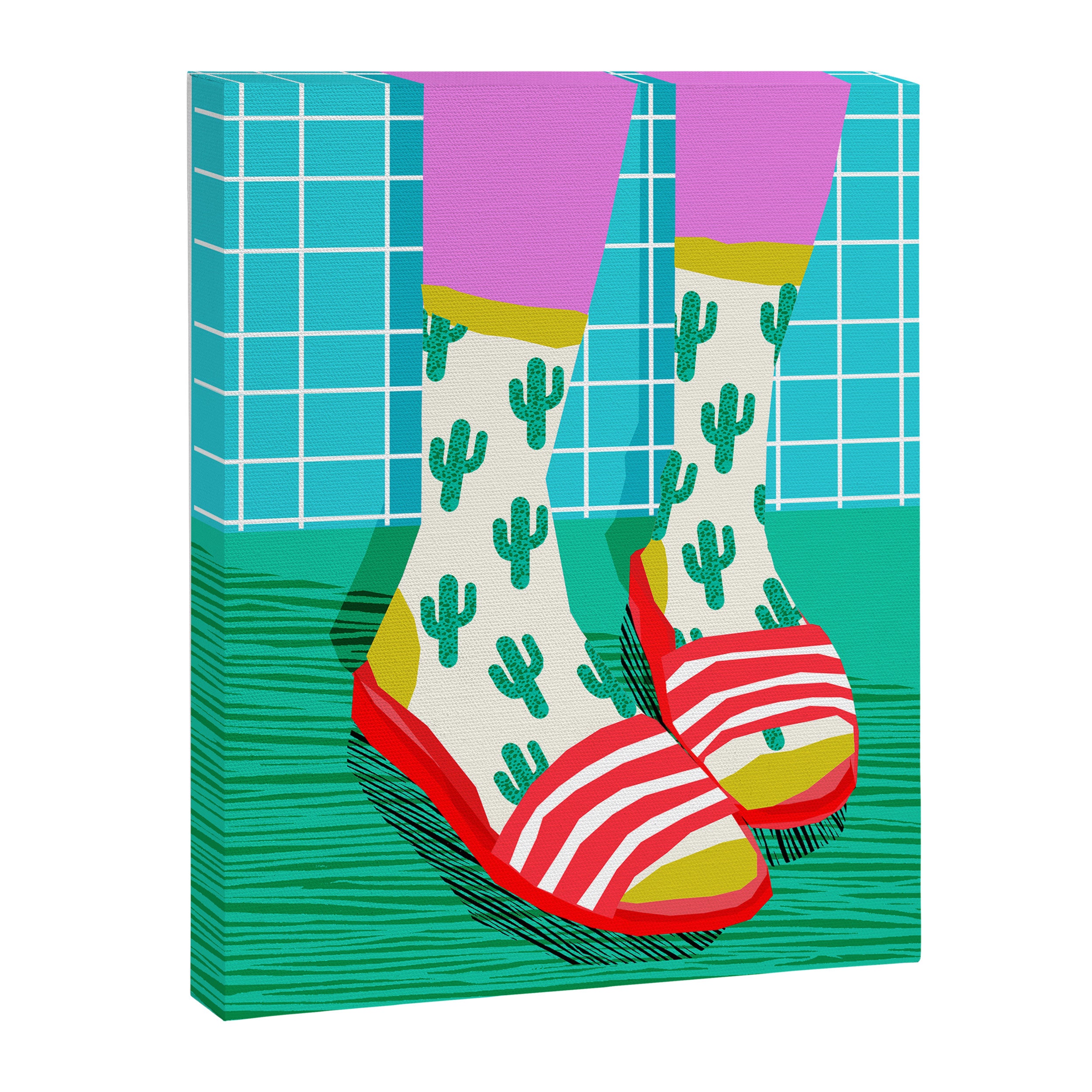 Sliders - memphis throwback retro neon 1980s 80s style pop art shoe fashion grid pattern socks Canvas Print Gallery Image 6