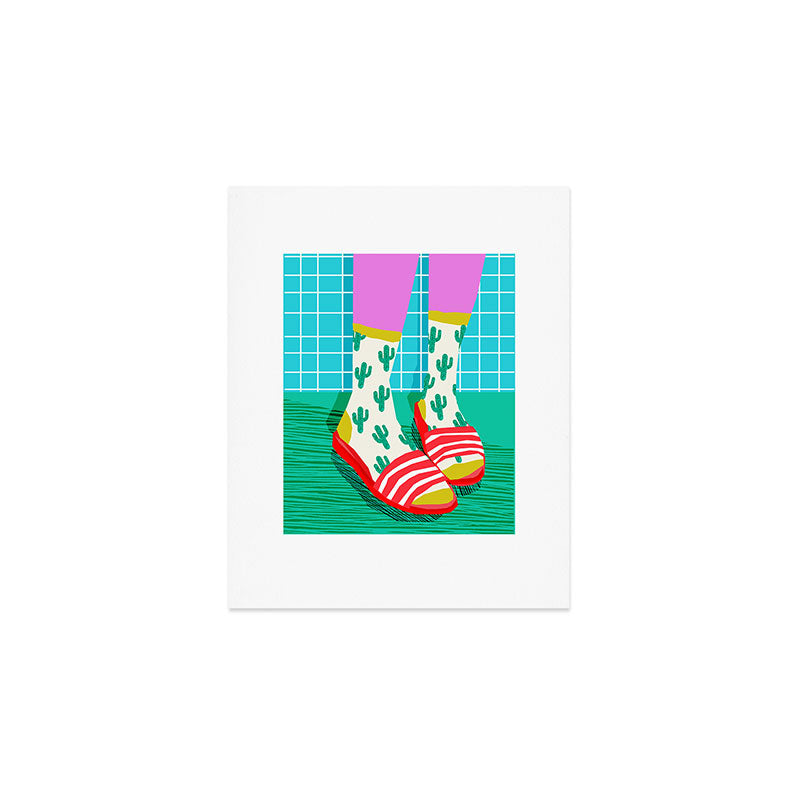 Sliders - memphis throwback retro neon 1980s 80s style pop art shoe fashion grid pattern socks Art Print Gallery Image 1