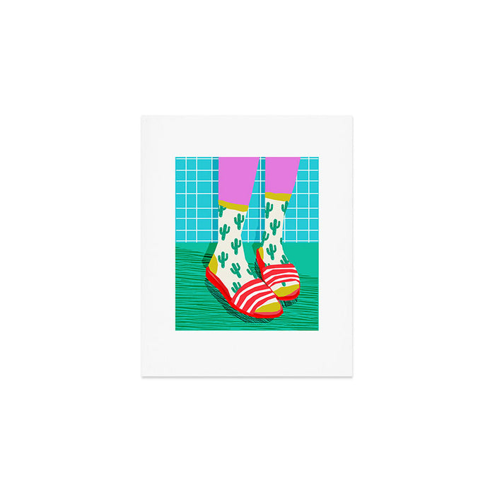 Sliders - memphis throwback retro neon 1980s 80s style pop art shoe fashion grid pattern socks Art Print Gallery Image 1