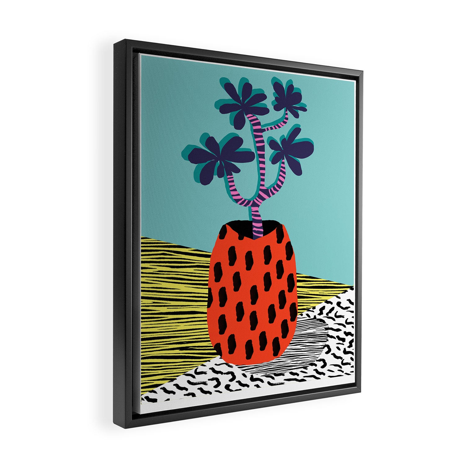 Spazzing - throwback house plant retro 1980s style memphis design neon art pop art print dorm room h Framed Canvas Print Gallery Image 2