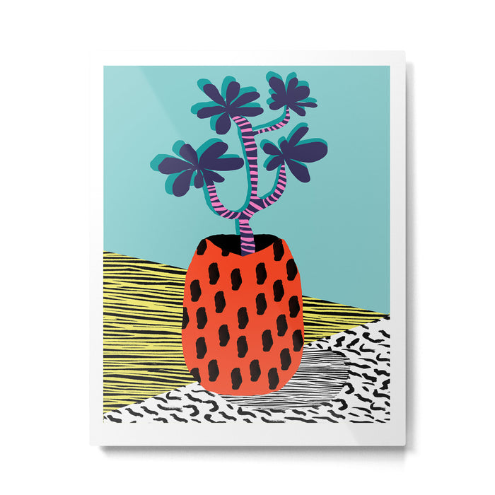 Spazzing - throwback house plant retro 1980s style memphis design neon art pop art print dorm room h Metal Print Gallery Image 1