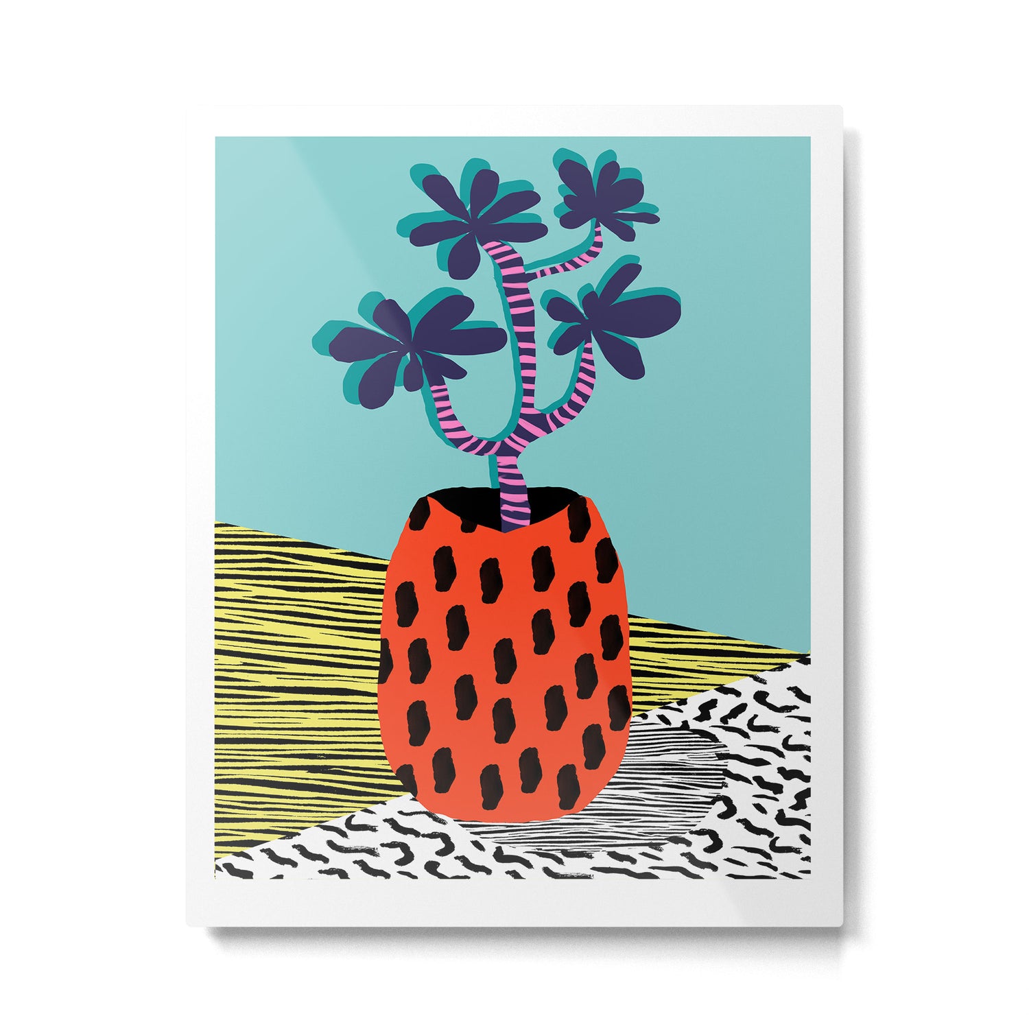 Spazzing - throwback house plant retro 1980s style memphis design neon art pop art print dorm room h Metal Print Gallery Image 4