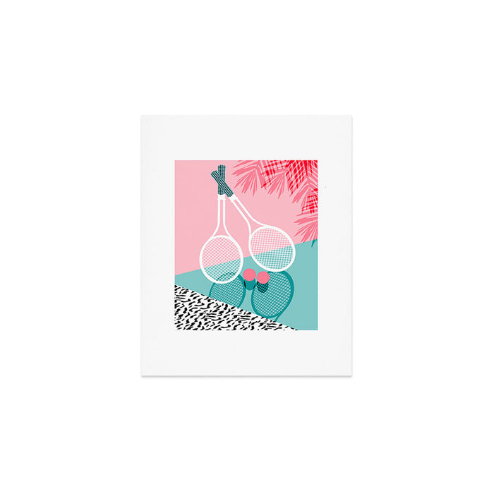 Sportin' - retro minimal pastel neon throwback memphis style pop art tennis sport court player Art Print Gallery Image 1