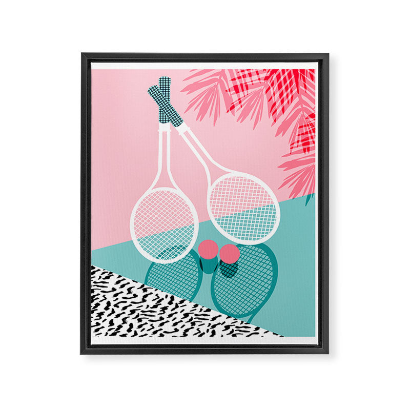 Sportin' - retro minimal pastel neon throwback memphis style pop art tennis sport court player Framed Canvas Print Gallery Image 6