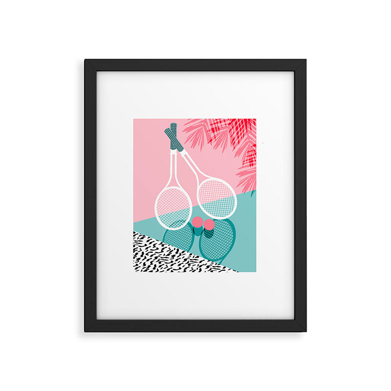 Sportin' - retro minimal pastel neon throwback memphis style pop art tennis sport court player Framed Art Print Gallery Image 5