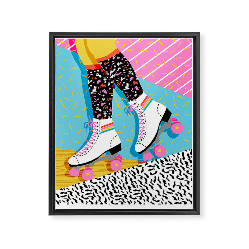 Steeze - 80's memphis rollerskating rad neon trendy art gifts throwback retro vibes Framed Canvas Print Gallery Image 6