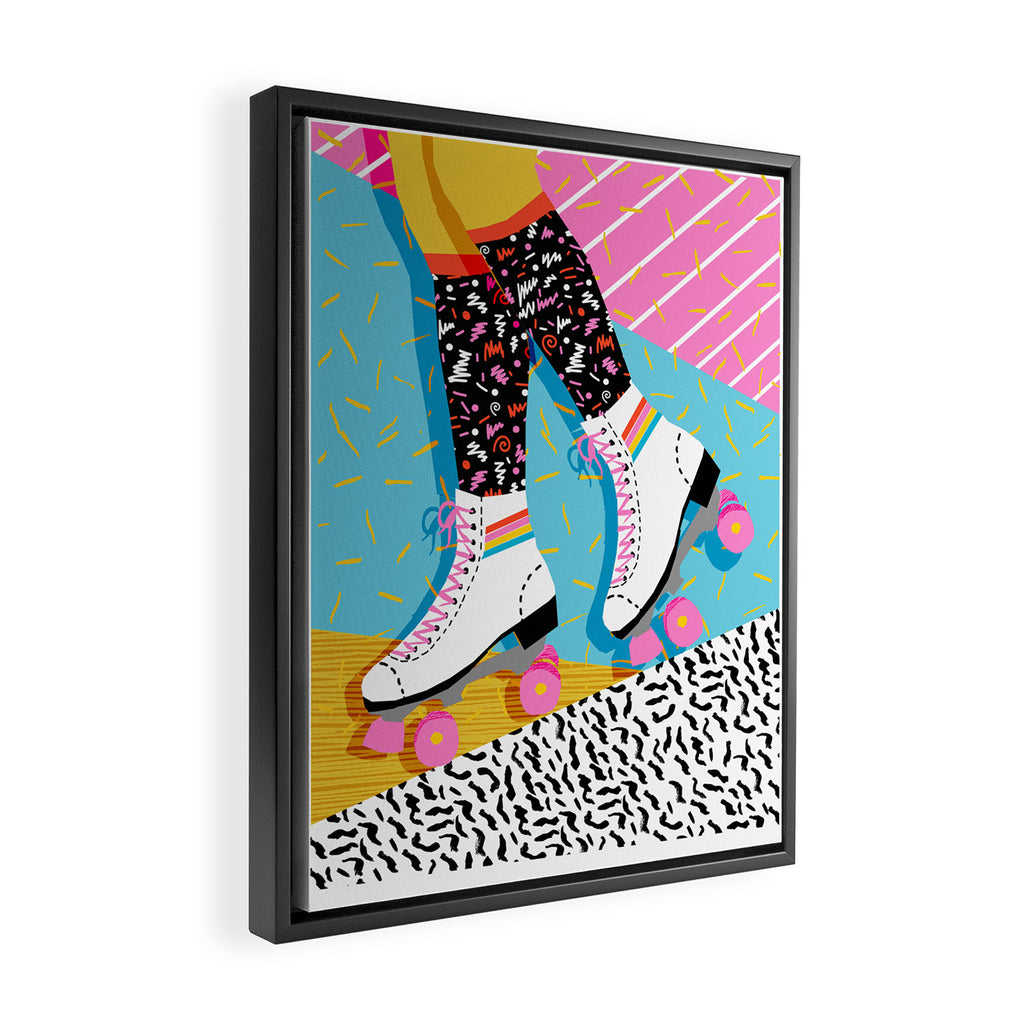 Steeze - 80's memphis rollerskating rad neon trendy art gifts throwback retro vibes Framed Canvas Print Gallery Image 2