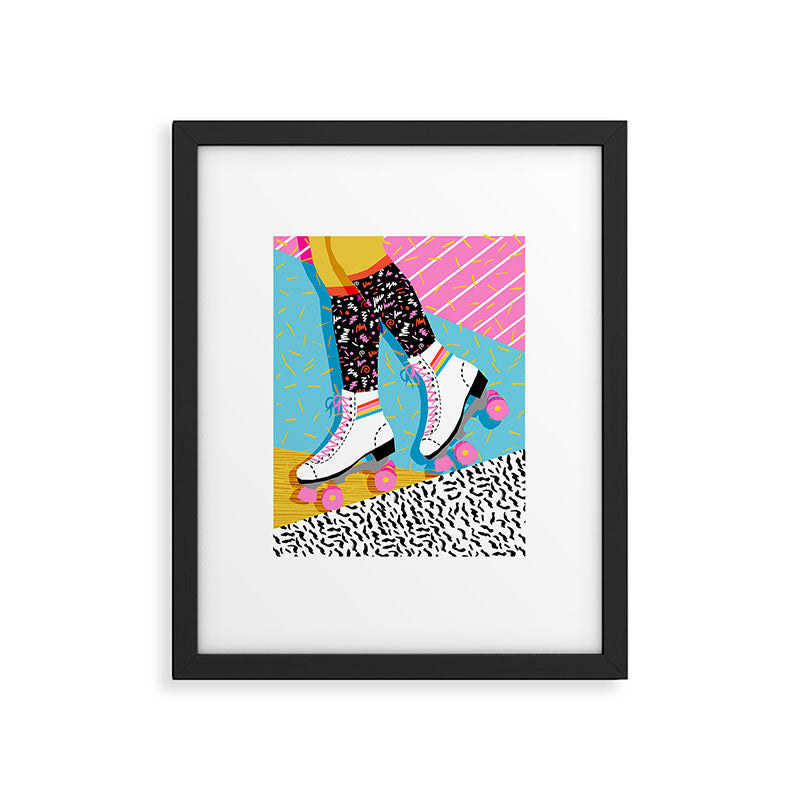 Steeze - 80's memphis rollerskating rad neon trendy art gifts throwback retro vibes Framed Art Print Gallery Image 5