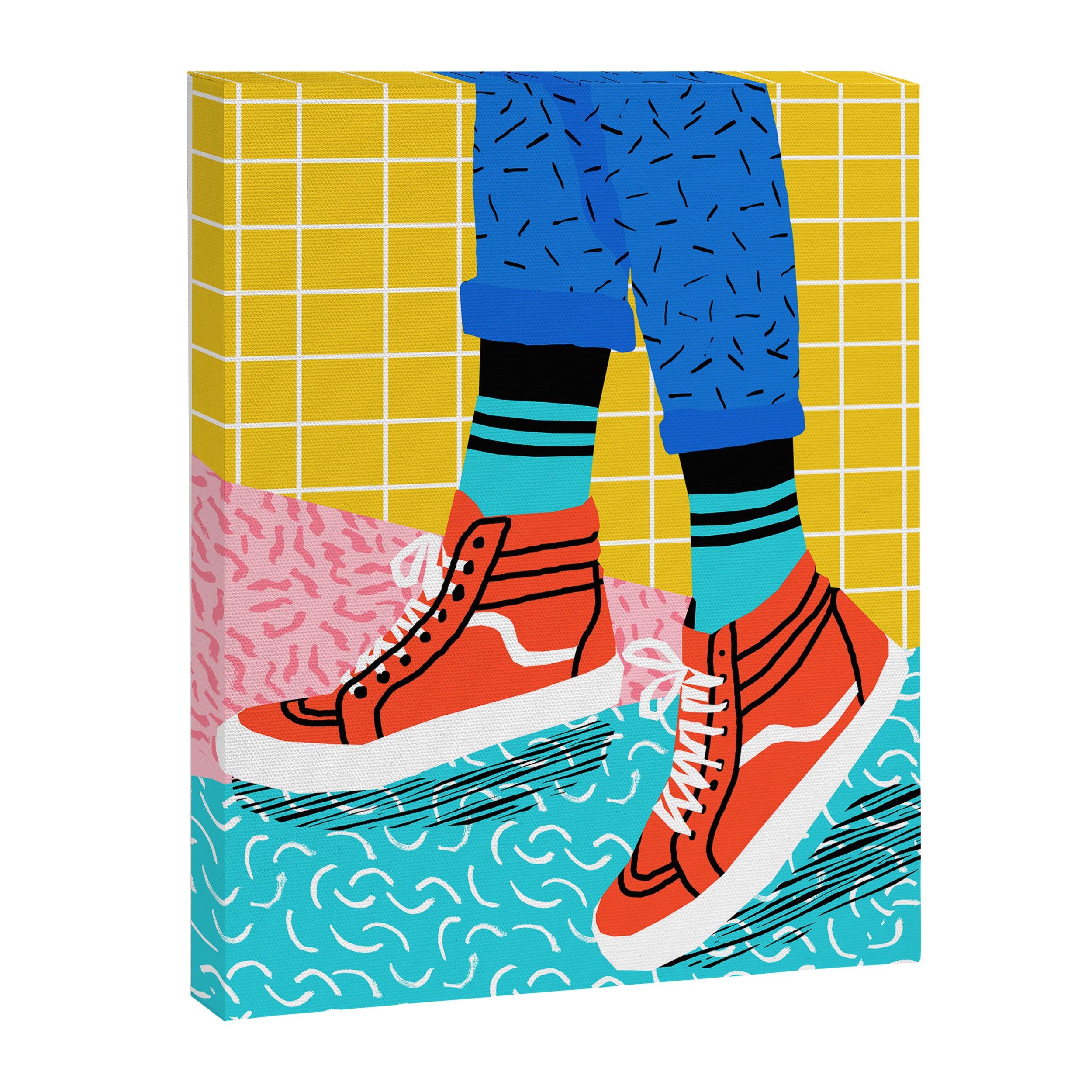 Toe Drag - memphis throwback fashion shoes retro pattern grid pink bright neon hipster Canvas Print Gallery Image 6