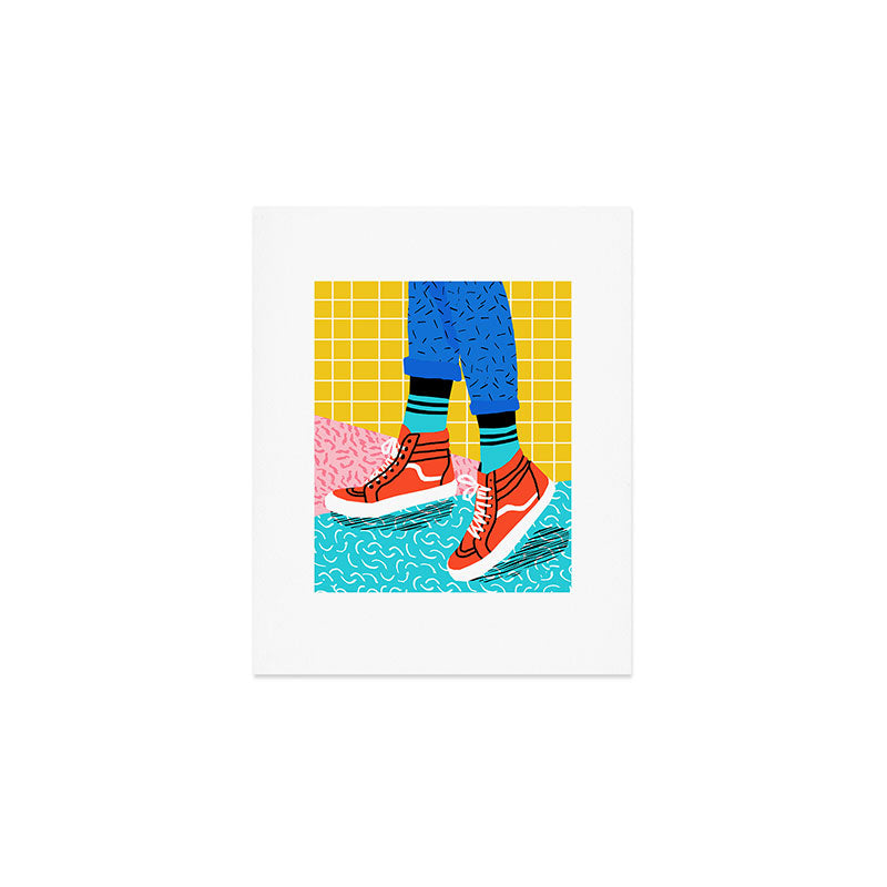 Toe Drag - memphis throwback fashion shoes retro pattern grid pink bright neon hipster Art Print Gallery Image 1