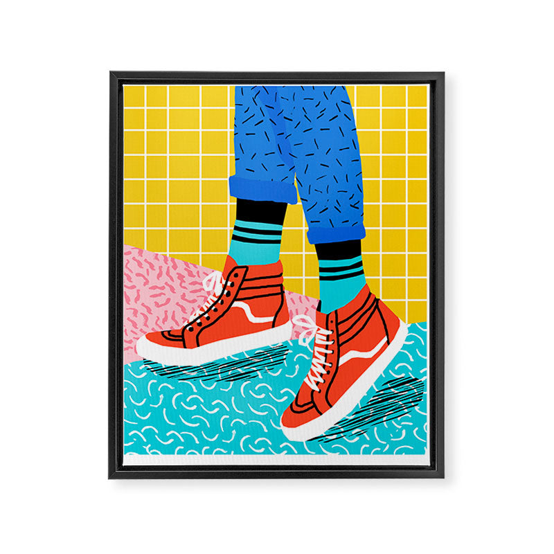 Toe Drag - memphis throwback fashion shoes retro pattern grid pink bright neon hipster Framed Canvas Print Gallery Image 6