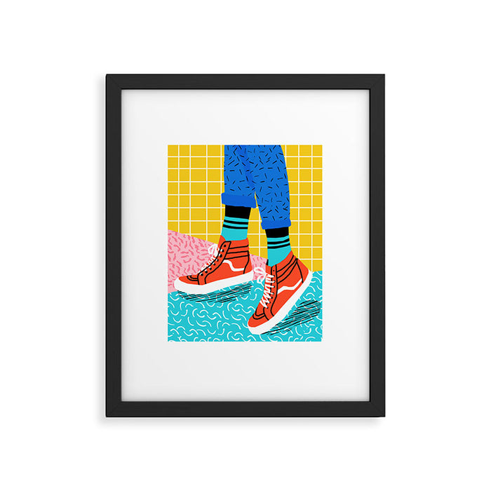 Toe Drag - memphis throwback fashion shoes retro pattern grid pink bright neon hipster Framed Art Print Gallery Image 1