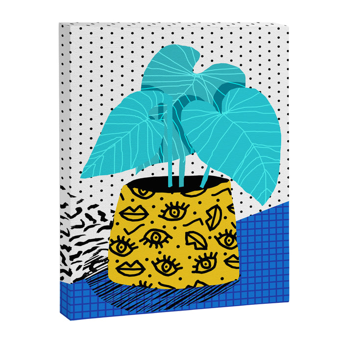 Totes magoats - memphis throwback retro house plant squiggle dot polka dot neon 1980s 80s style art Canvas Print Gallery Image 1