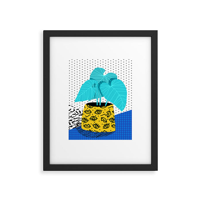Totes magoats - memphis throwback retro house plant squiggle dot polka dot neon 1980s 80s style art Framed Art Print Gallery Image 1
