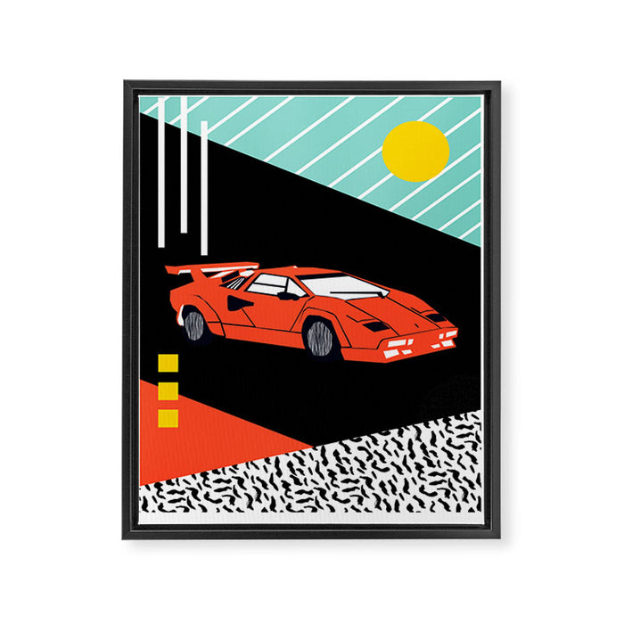 Wicked - sports car 80s retro throwback memphis style motorhead Framed Canvas Print Gallery Image 1