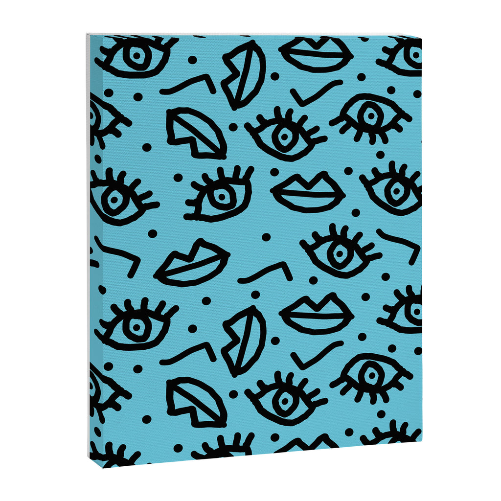 Wowzers - memphis throwback retro neon face eyes fashion print design dorm college trendy gifts Canvas Print Gallery Image 6