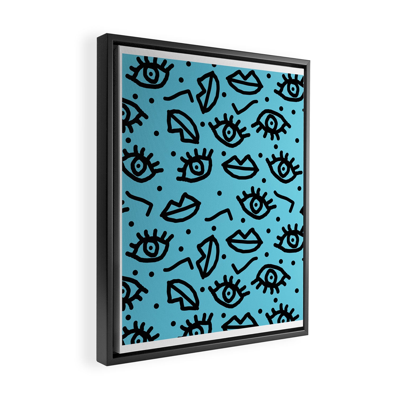 Wowzers - memphis throwback retro neon face eyes fashion print design dorm college trendy gifts Framed Canvas Print Gallery Image 2