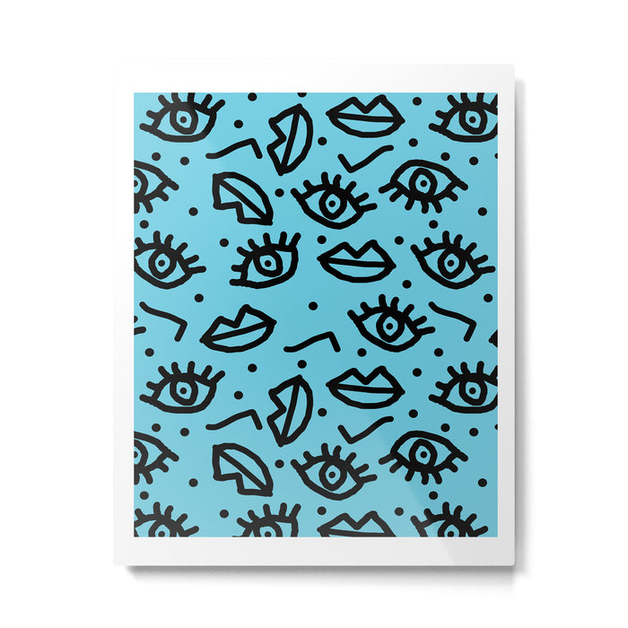 Wowzers - memphis throwback retro neon face eyes fashion print design dorm college trendy gifts Metal Print Gallery Image 1