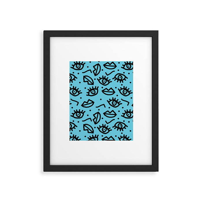 Wowzers - memphis throwback retro neon face eyes fashion print design dorm college trendy gifts Framed Art Print Gallery Image 1
