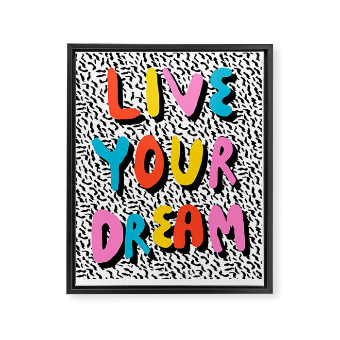 Ya Heard - 1980's throwback retro pattern memphis-style hipster bright colorful pop art minimal rad Framed Canvas Print Gallery Image 1