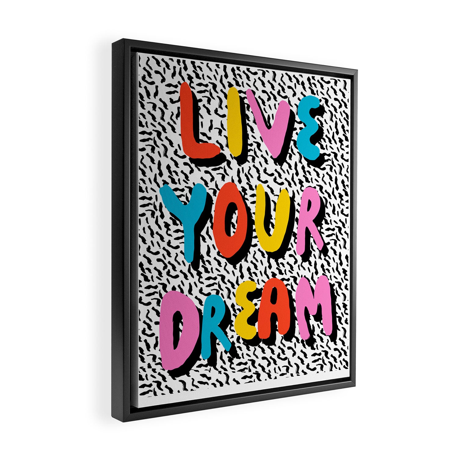 Ya Heard - 1980's throwback retro pattern memphis-style hipster bright colorful pop art minimal rad Framed Canvas Print Gallery Image 2