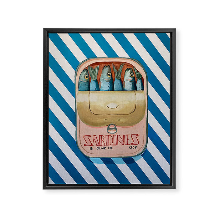 Sardines in blue stripes Framed Canvas Print Gallery Image 1
