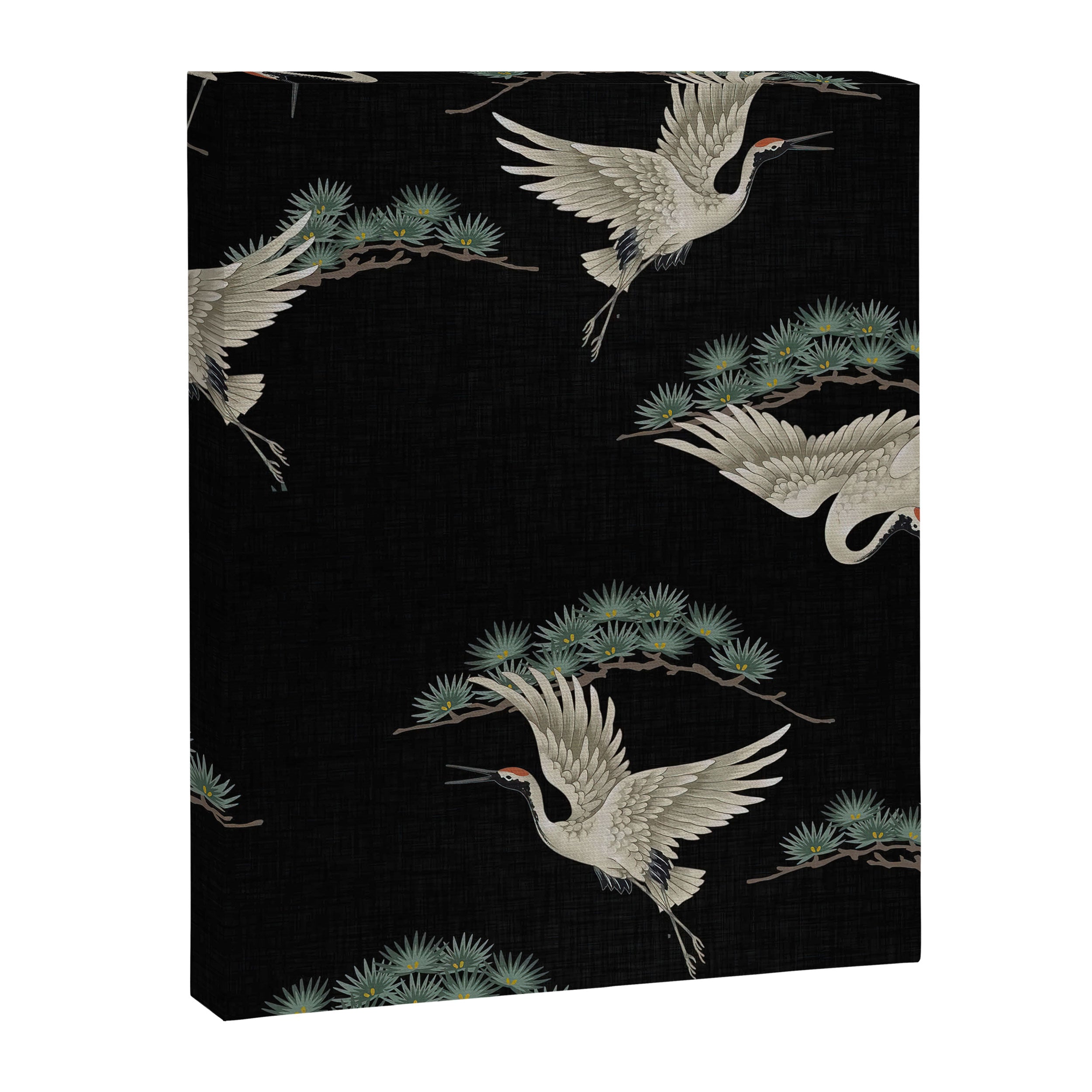 Asian Crane on Black Japanese Woodblock Art Canvas Print Gallery Image 6
