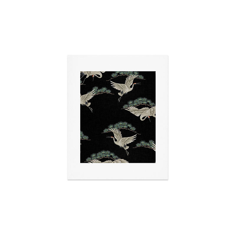Asian Crane on Black Japanese Woodblock Art Art Print Gallery Image 1