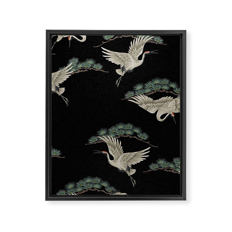 Asian Crane on Black Japanese Woodblock Art Framed Canvas Print Gallery Image 6