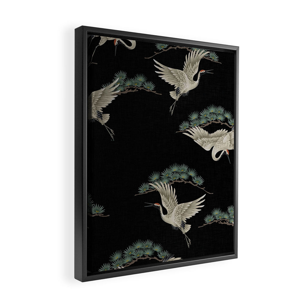 Asian Crane on Black Japanese Woodblock Art Framed Canvas Print Gallery Image 2