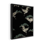 Asian Crane on Black Japanese Woodblock Art Framed Canvas Print Gallery Image 2
