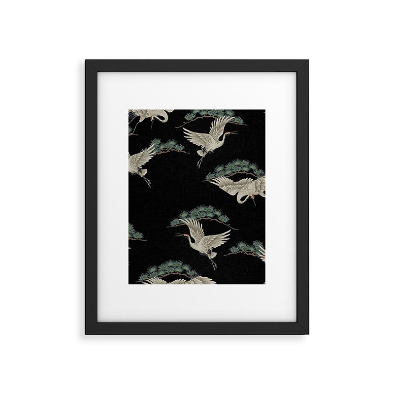 Asian Crane on Black Japanese Woodblock Art Framed Art Print Gallery Image 4