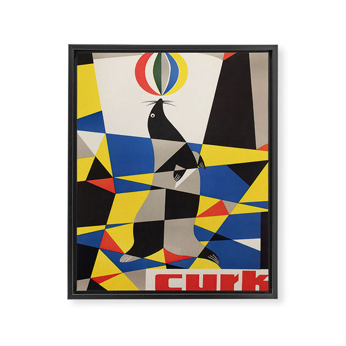 Cyrk Ball Balancing Seal 1961 Polish Circus Poster, Gawor Framed Canvas Print Gallery Image 1