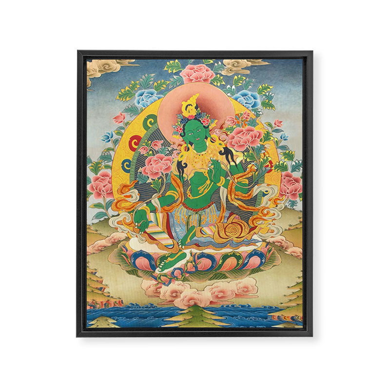 Green Tara On Lotus Throne - Buddhist Thangka Framed Canvas Print Gallery Image 6