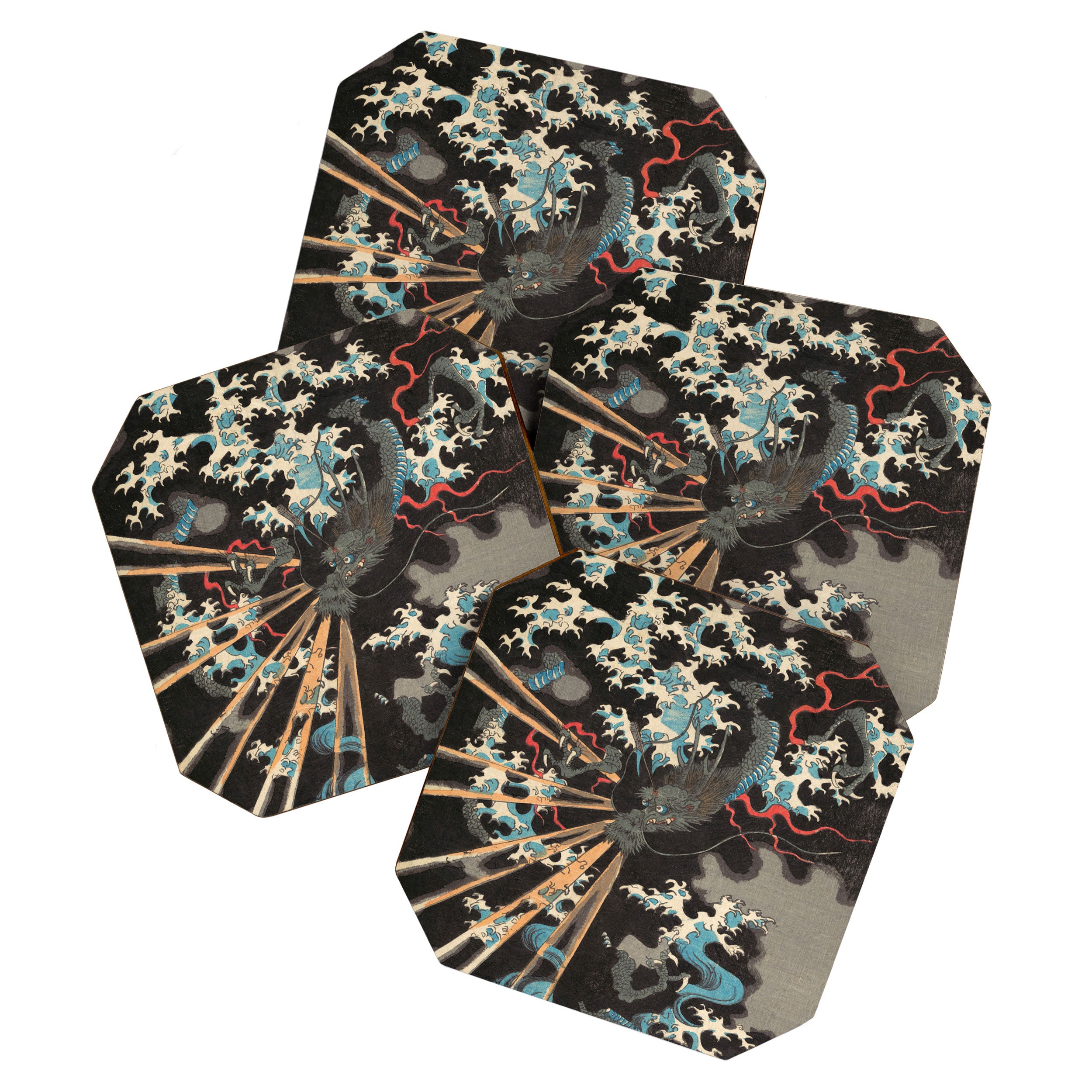Japanese Dragon Woodblock Art Utagawa Yoshikazu Coaster Gallery Image 1