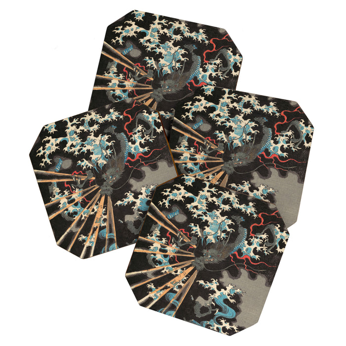 Japanese Dragon Woodblock Art Utagawa Yoshikazu Coaster Gallery Image 1