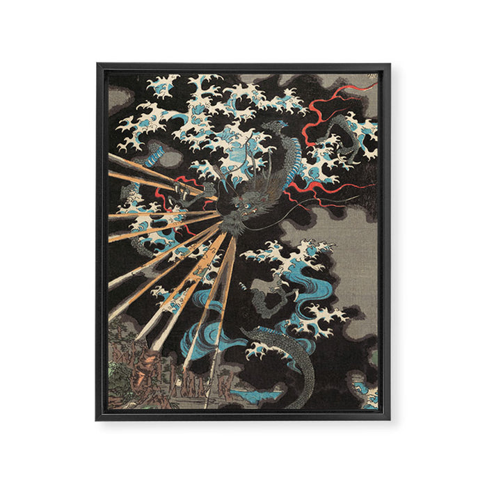 Japanese Dragon Woodblock Art Utagawa Yoshikazu Framed Canvas Print Gallery Image 1