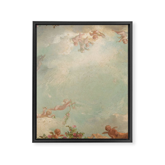 Renaissance Mural Angels in the Clouds Cherubs Painted Ceiling Design Framed Canvas Print Gallery Image 1