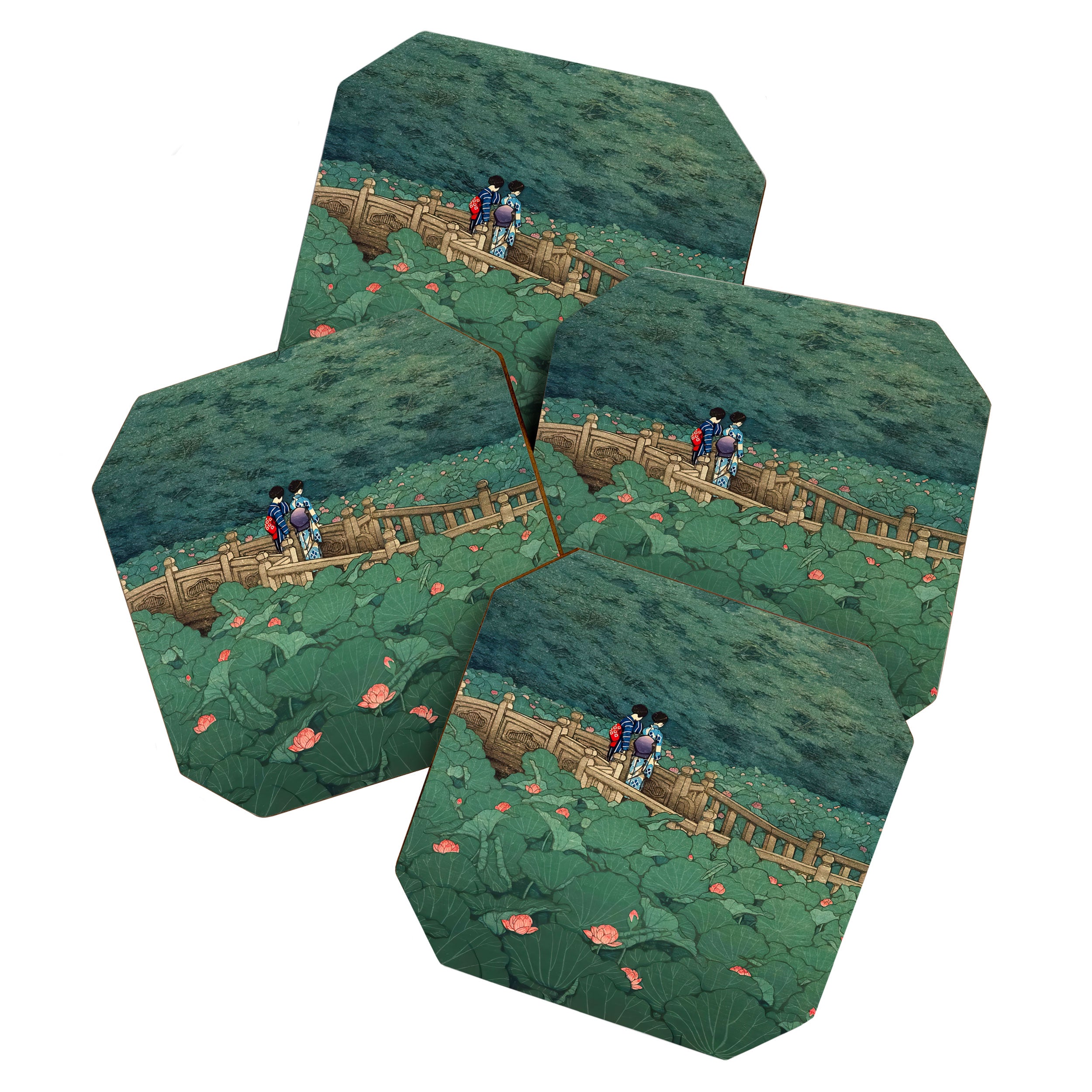 The Pond at Benten Shrine in Shiba Hasui Kawase Coaster Gallery Image 1
