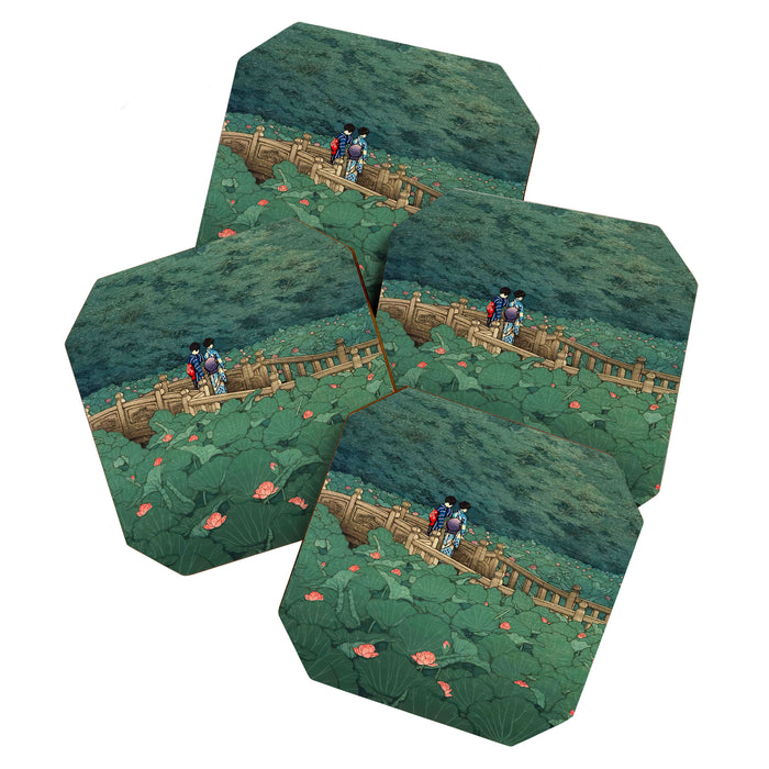The Pond at Benten Shrine in Shiba Hasui Kawase Coaster Gallery Image 1