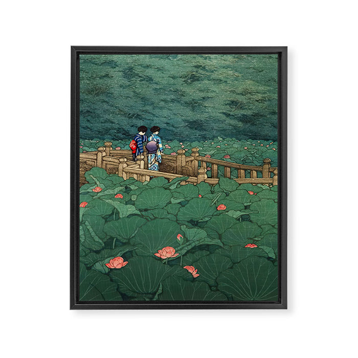 The Pond at Benten Shrine in Shiba Hasui Kawase Framed Canvas Print Gallery Image 1