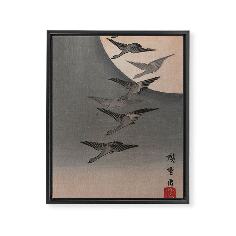 Utagawa Hiroshige Geese Flying under the Full Moon Framed Canvas Print Gallery Image 6